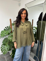 Khaki Pussy Bow Blouse Ellis