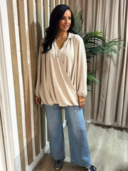 Stone Crepe Crossover Blouse Tiffany