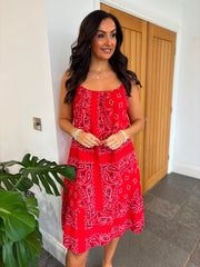 Red Paisley Bubble Cotton Summer Dress Flo