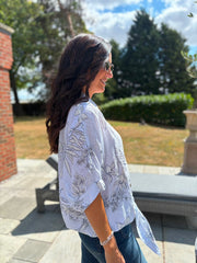 White Botanical Tie Front Blouse Brielle