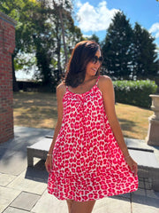 Red Leopard Bubble Cotton Dress Jill