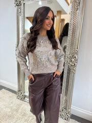 Mocha Sequin Patterned Jumper Zoe