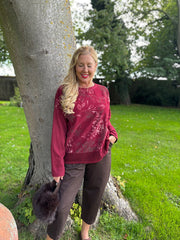 Red Crochet Hem Floral Top Ellis