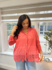 Coral Crochet Detail Shirt Jacket Jenny