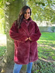 Wine Luxury Faux Fur Hooded Coat Aspen