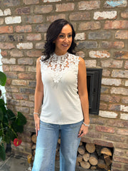 White Crochet Floral Ribbed Vest Olivia