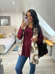 Wine Fringed Neck Top Donna
