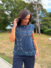 Navy Sleeveless Paisley Top Caitlyn