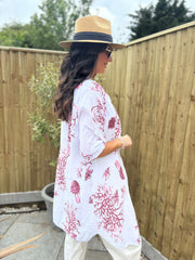 Wine Coral Print Longline Shirt Kelly