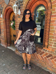 Monochrome Half Printed Pocket Dress Amelia