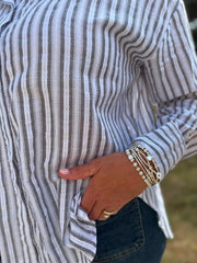 Grey Embroidered Stripe Shirt Fiona