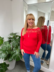 Red Long Sleeve Lace Top Ruby