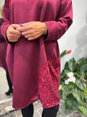 Wine Sequin Patch Sweatshirt Dress Mai
