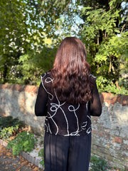 Black Boucle Swirl Pattern Waistcoat Flo