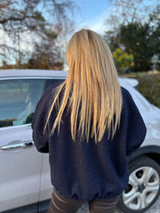 Navy Boucle High Neck Bomber Jacket Jude