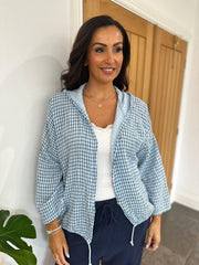 Blue Bubble Cotton Checked Jacket Niamh