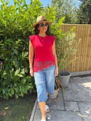 Red Lace Hem Top Yasmin