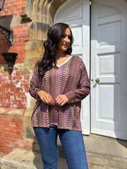 Wine Pattern Stripe Shimmer Top Freya