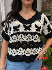 Black Patterned Crochet Knit Debbie