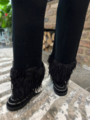 Black Premium Faux Feather Trouser Set Teya