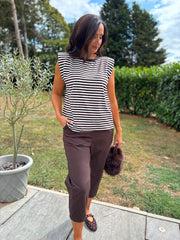Chocolate Sleeveless Diamante Stripe Top Caitlyn