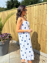 Navy Polka Dot Summer Dress Dahlia
