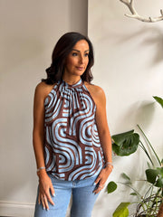 Blue Geometric Halter Neck Top Jessie