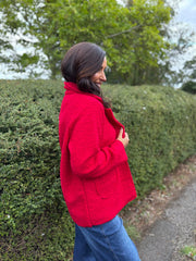 Red Boucle Buttoned Coat Isla