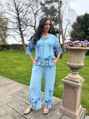 Blue Floral Butterfly Top Reeva