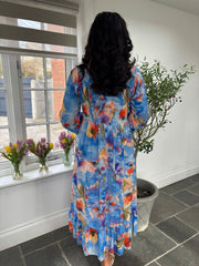 Blue Watercolour Floral Maxi Dress Bea