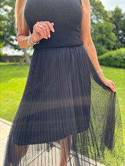 Black Pleated Mesh Tulle Skirt