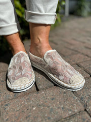 Stone Embroidered Mesh Espadrilles