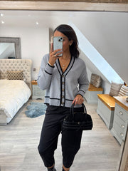 Grey Contrast Trim Shimmer Cardi Ophelia