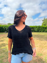 Black Crochet Knit Top Selina