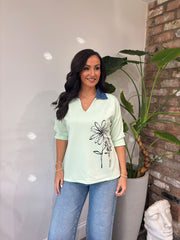 Mint Collared Flower Sweatshirt Angel