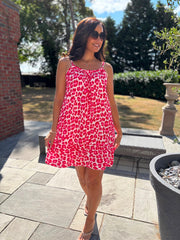 Red Leopard Bubble Cotton Dress Jill