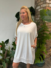 White Crochet Trim Dress Sabrina