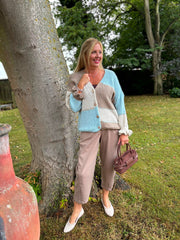 Blue Block Stitch Cardigan Edie