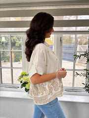 White Embroidered Trim Shirt Rhodes