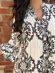 White Patterned Pleat Detail Dress Rose