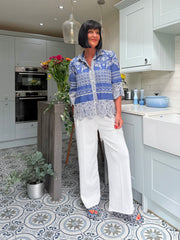 Denim Floral Embroidered Shirt Ebony