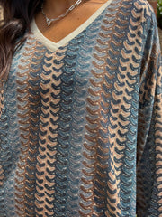 Denim Blue Pattern Stripe Shimmer Top Freya