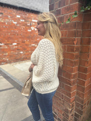 Antique Cream Diamond Pattern Shimmer Knit Chloe