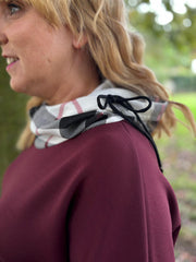 Wine Checked Trim Sweat Top Iris