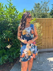 Navy Brushed Floral Pattern Dress Valentina