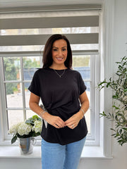 Black Soft Drape Bow Top Joanie