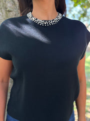 Black Beaded Neckline Knit Alison