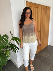 Mocha Lurex Chevron Knit Vest Tina
