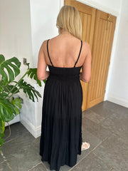 Black Embellished Tiered Maxi Dress Sofia