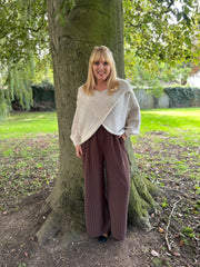 Chocolate Pinstripe Pull on Trousers Tanya